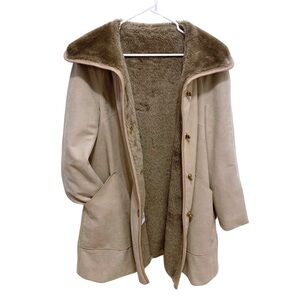 Vintage Country Pacer Women's Suede & Fur Coat Long Line - Brass Turn Button - M